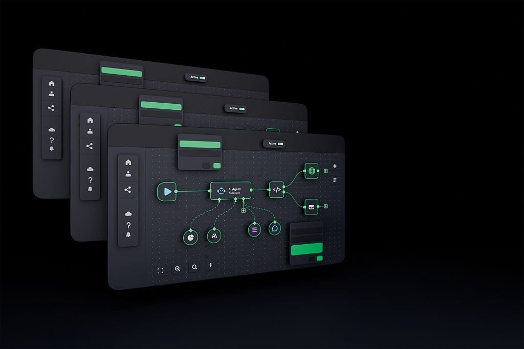 Vibe Coding workspace setup with multiple monitors running natural language programming interfaces