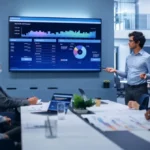 Business executives reviewing AI Sales Forecasting dashboard during a strategy meeting