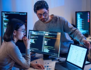 Developer debugging a web application loading issue