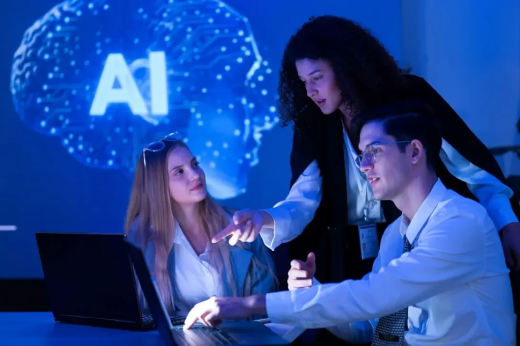 Enterprise AI Integration Architecture connecting business applications, cloud platforms, APIs and AI services.
