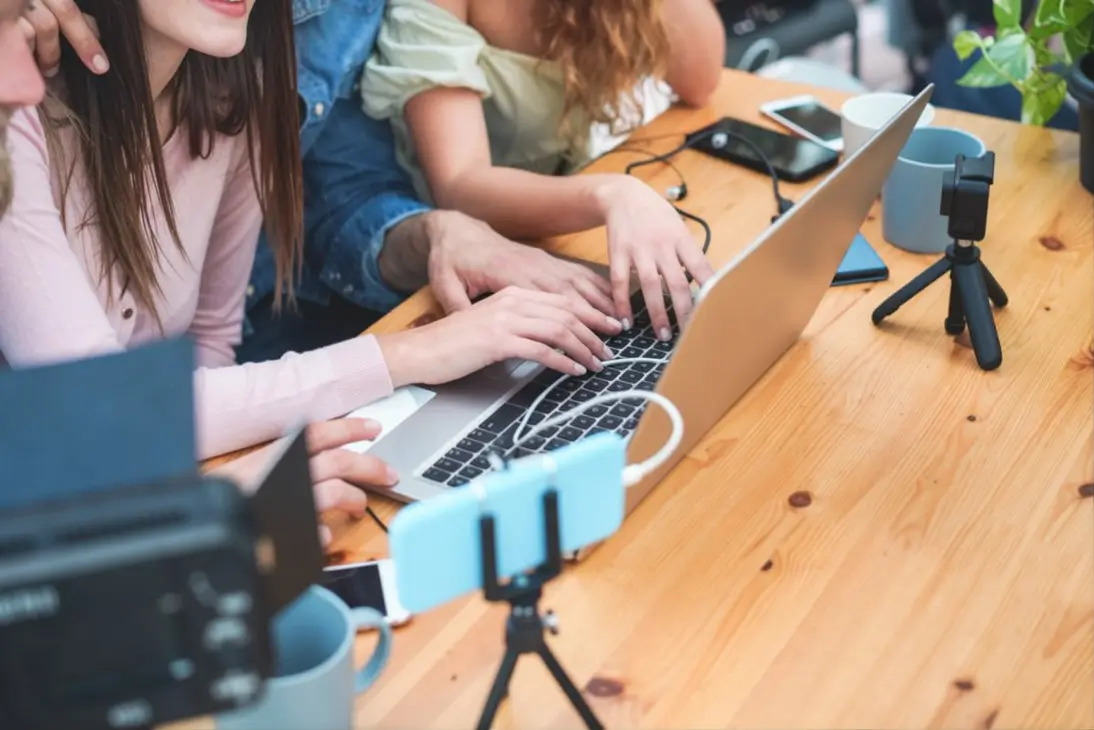 Small business team creating AI video content